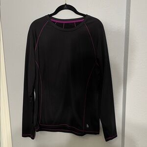 RBX Black Long-Sleeve Active Top with Pink Contrast